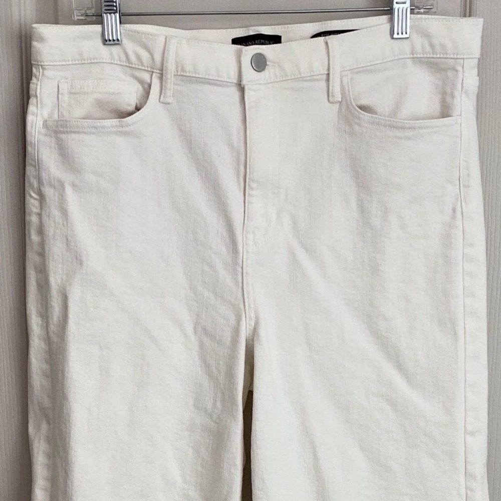Banana Republic High Rise Wide Leg Crop Jeans White Frayed Hem 32 S/425076-00 - Picture 3 of 13